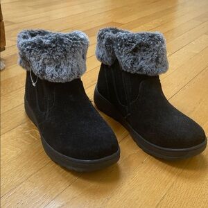 Women's Black Suede and LeatherWater Resistant Winter Booties with Faux Fur Top